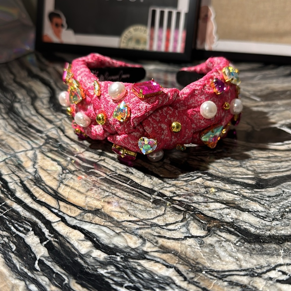 BRIANNA CANNON ADULT SIZE PINK TEXTURED HEADBAND WITH CRYSTALS AND PEARLS